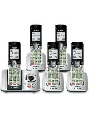 5-Handset DECT 6.0 Cordless Phone System, Silver/Black, Long Range, Clear Sound